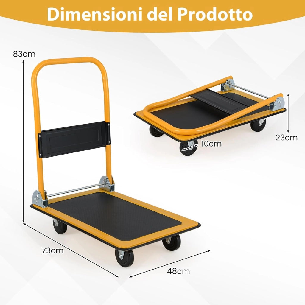 Carrello Pieghevole per Trasporto, Carrello Pieghevole con Piattaforma con Ruote Girevoli a 360°, Capacità di Peso 150 kg, per Garage, Magazzino (Blu + Bianco)