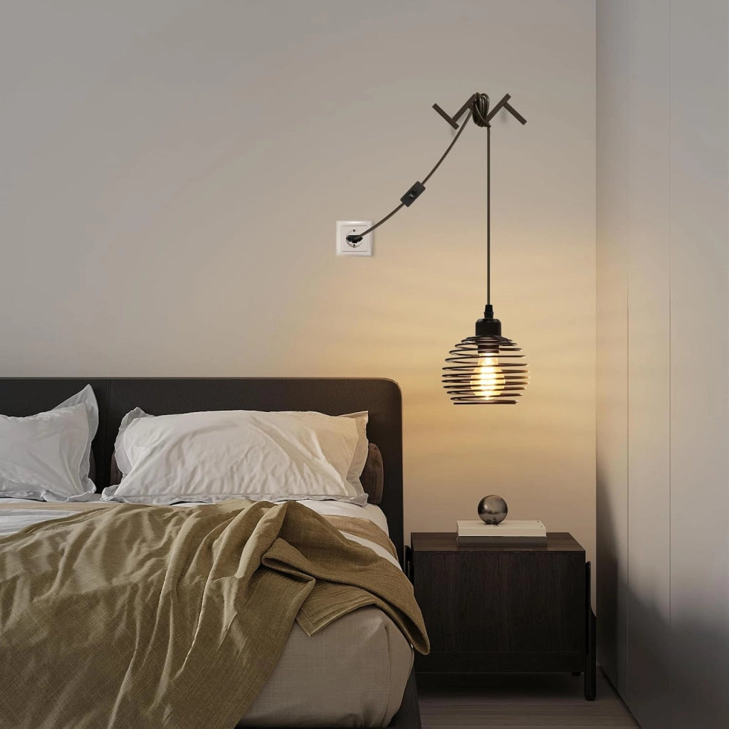 Lampada a sospensione ZMH vintage industriale nera 1 luce cavo 4.5m con spina e interruttore attacco E27 retro