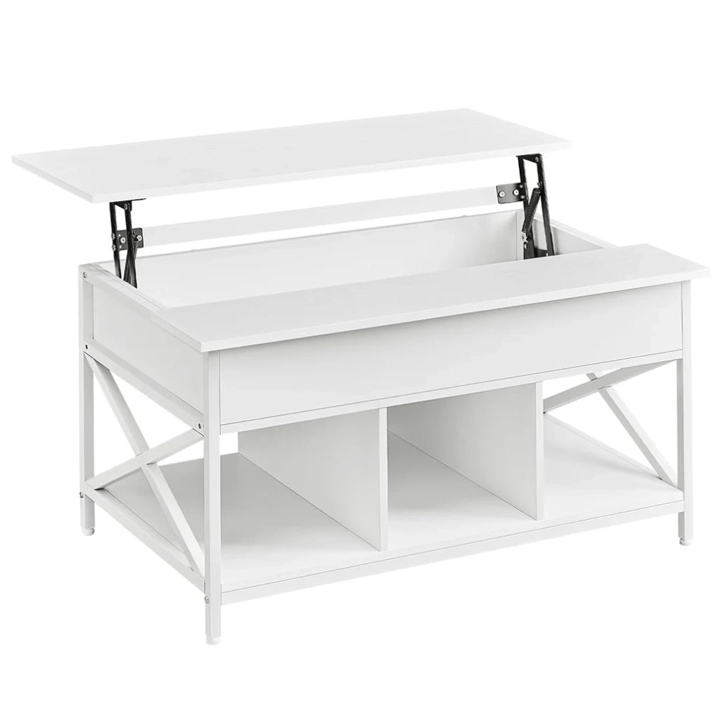 Tavolino da caffè/tavolo da soggiorno con piano sollevabile vano portaoggetti aperto e scomparto nascosto 60 x 100 cm bianco 12_0007472