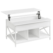 Tavolino da caffè/tavolo da soggiorno con piano sollevabile vano portaoggetti aperto e scomparto nascosto 60 x 100 cm bianco 12_0007472