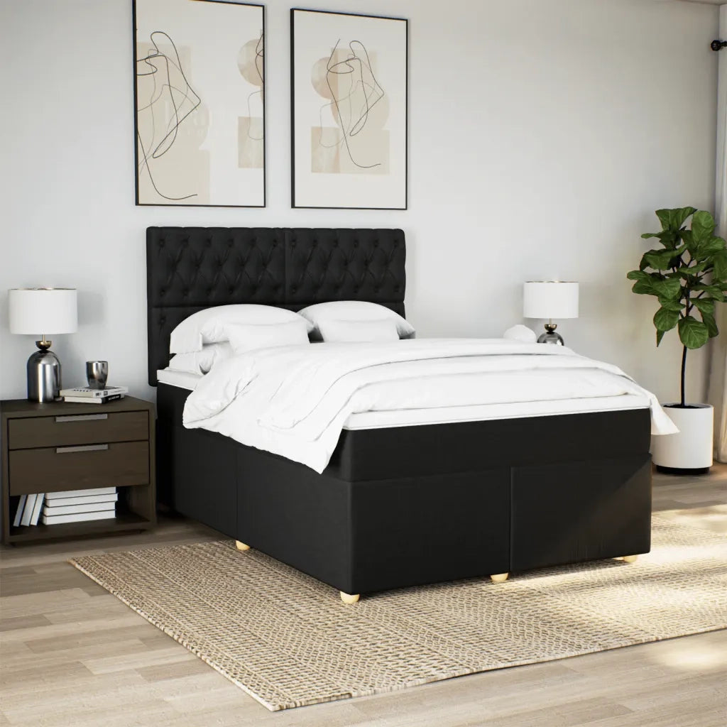Giroletto a Molle con Materasso Nero 140x190 cm in Tessuto