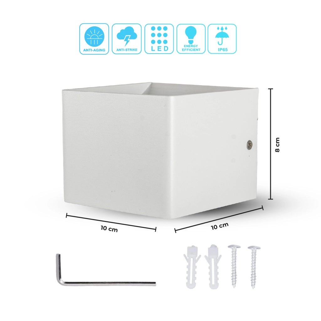 Set 2 Pezzi Applique LED da Parete 2 LED Design Quadrato IP65 Interno/Esterno Luce Naturale o Fredda Nero o Bianco Luce Fredda - Bianco
