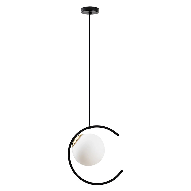 Tsuki Lampada a Sospensione Nero-Oro Lucido con Diffusore in Vetro Satinato, Attacco E27, IP20, Design Elegante Semi-Circolare - Rossini Group