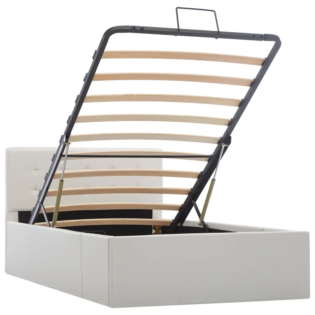 Letto singolo | Letto per adulti | Giroletto con Contenitore Idraulico Bianco Similpelle 90x200cm