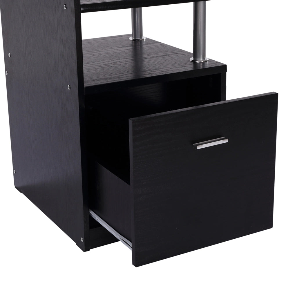 Scrivania per Computer Moderna con Cassetti, Ripiani e Tastiera Estraibile, Scrivania da Ufficio per Casa in Legno Nero 152x60x88cm
