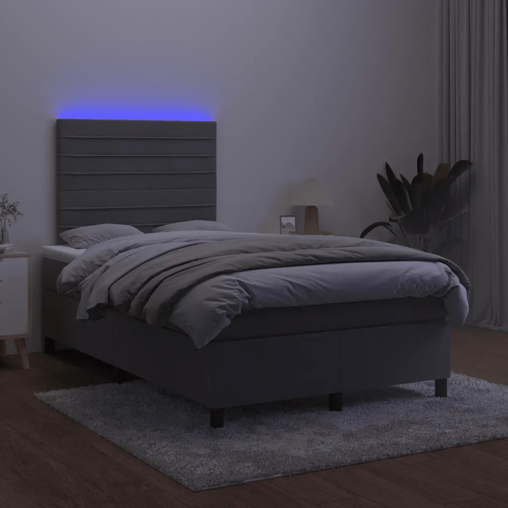 Letto a Molle Materasso e LED Grigio Scuro 120x190cm in Velluto 3270318