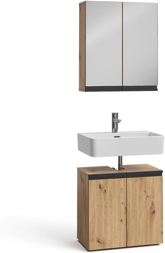 Set di mobili da bagno Torren, Artigiano, 60 cm, composto da specchio da bagno e mobile sottolavabo