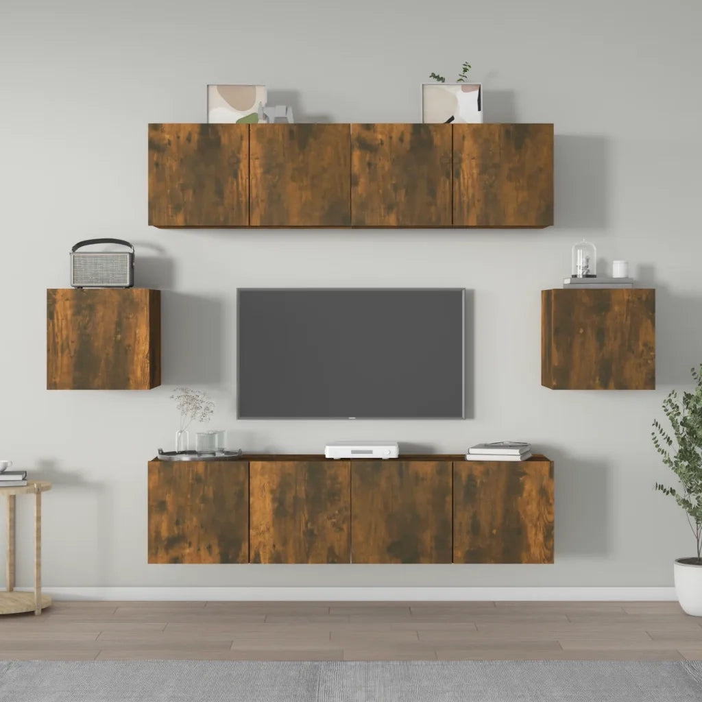 Set di Mobili Porta TV 6 pz Rovere Fumo in Legno Multistrato 3120266