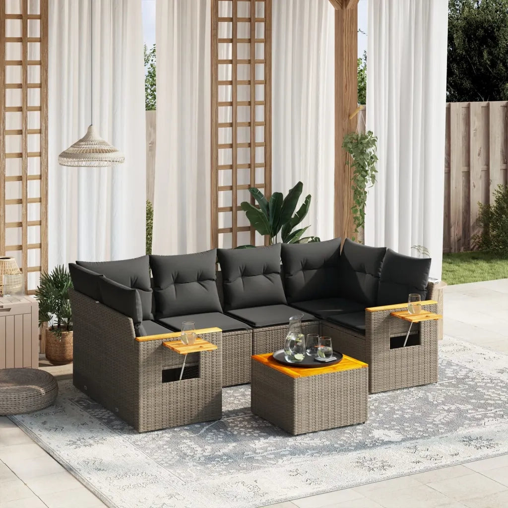 Set Divani da Giardino 7 pz con Cuscini Grigio in Polyrattan 3259043