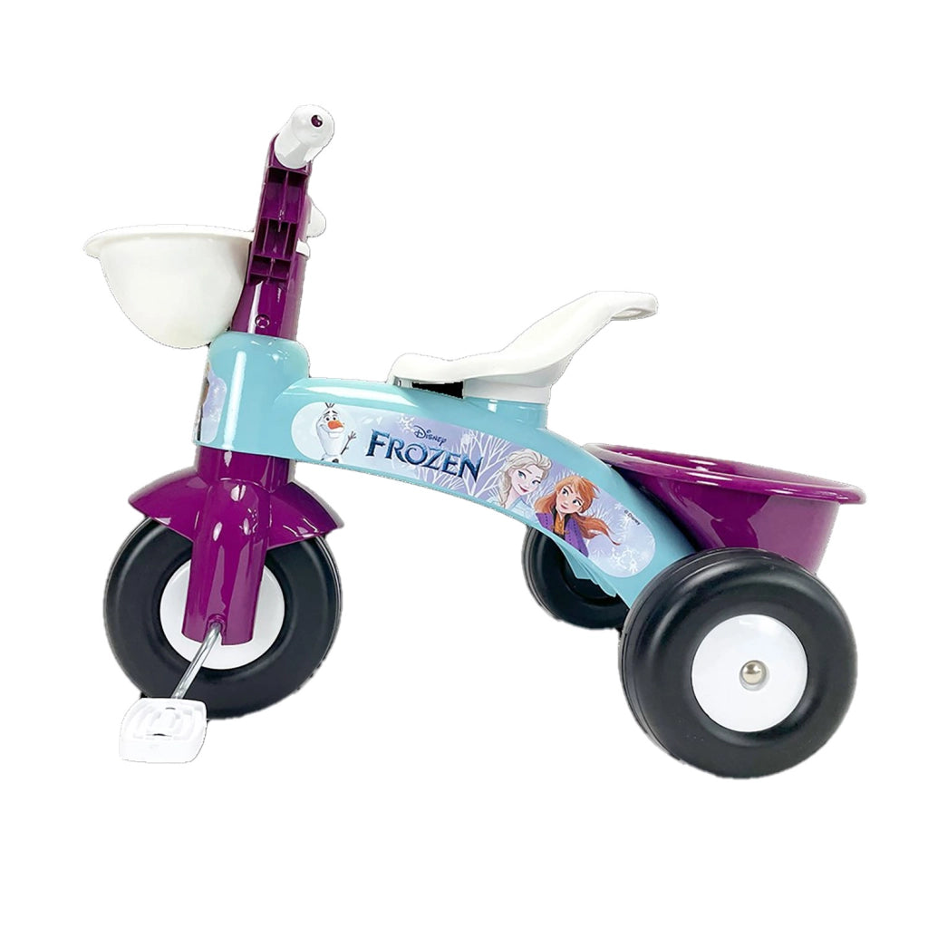 Triciclo a Pedali Primi Passi per Bambini 3 Ruote e Vano Contenitore Disney Frozen Azzurro e Viola