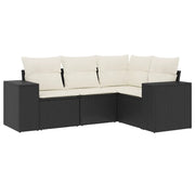 Set Divani da Giardino 4 pz | Set Salotto da Giardino con Cuscini Nero in Polyrattan