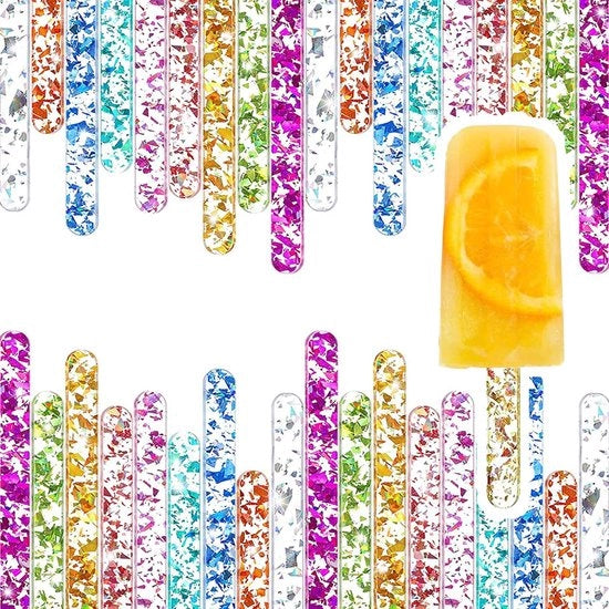 IJsstanghi in Acrilico - 50 Pezzi - Alta Qualità - IJsstanghi Reutilizzabili - Faccia Bambini - Sicuri e Sostenibili - Colori Vivaci