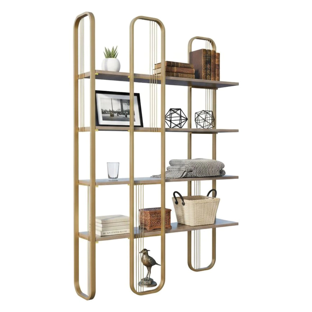 Libreria Angylla, Scaffale da ufficio, Mobile portalibri, Biblioteca, 125x28h180 cm, Oro
