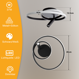 ZMH Lampada da soffitto plafoniera LED dimmerabile 40cm 37W nera telecomando per cucina