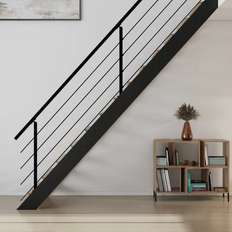 DIVERSO - Scala dritta in legno con LED integrati, nera con balaustra