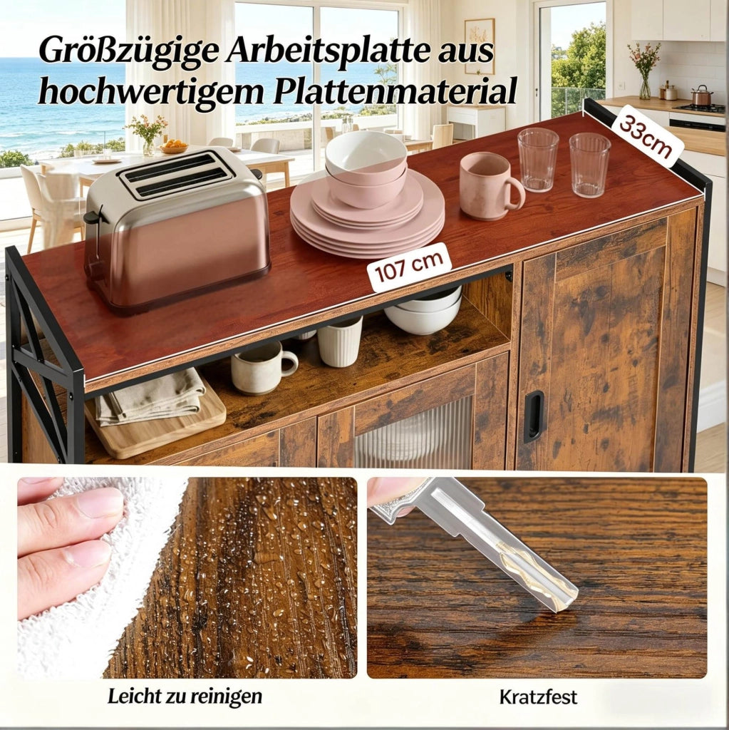 Mobile contenitore stile industriale in legno e metallo rustico 110x33x75 cm con ripiani regolabili