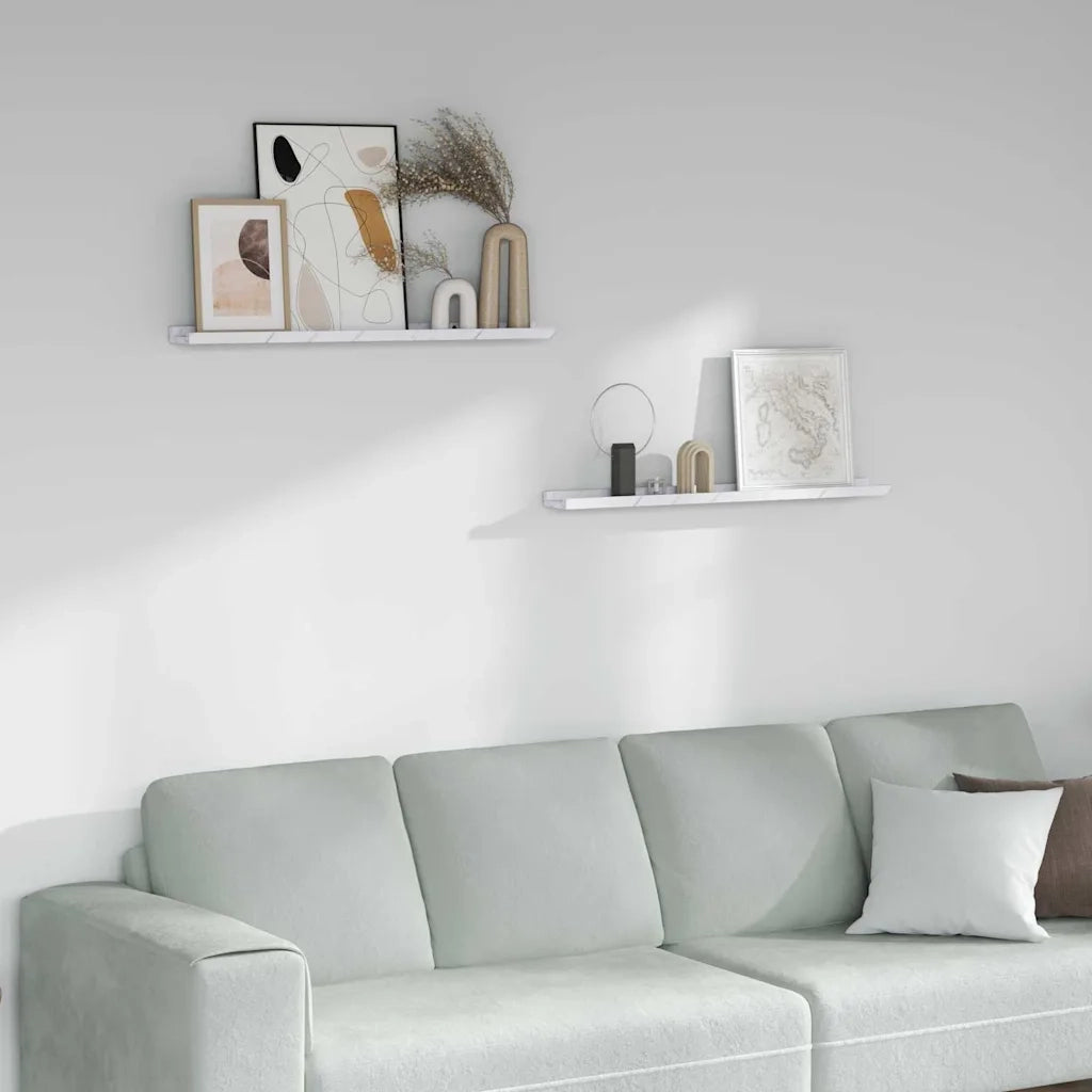 Scaffale da parete 2 pz Marmo Bianco 80 x 9 x 3 cm