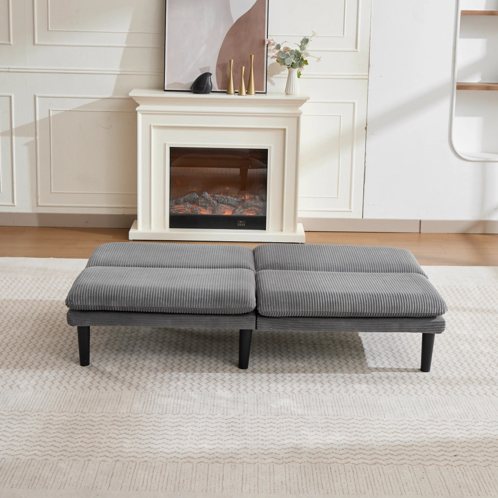 Divano convertibile 2 posti con schienale regolabile e funzione letto in velluto a coste grigio 88 × 85 × 18,5 cm