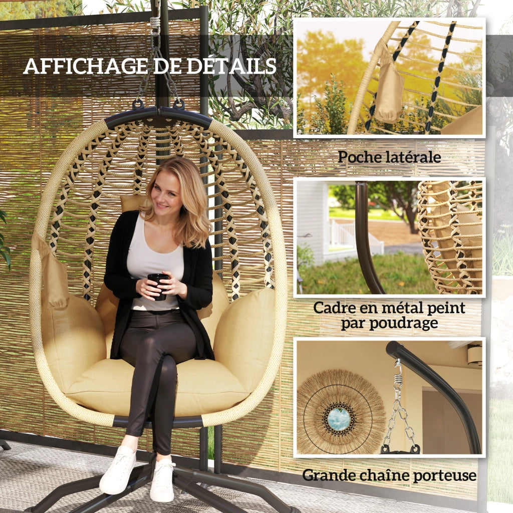 Poltrona a dondolo uovo sospesa pieghevole con cuscino ¨C zephmum ¨C beige 110x100x188 cm