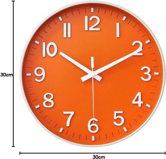 Orologio da Parete - Orologio Silenzioso - Visualizza l'Orario - Numeri Grandi - 30 cm - Arancione