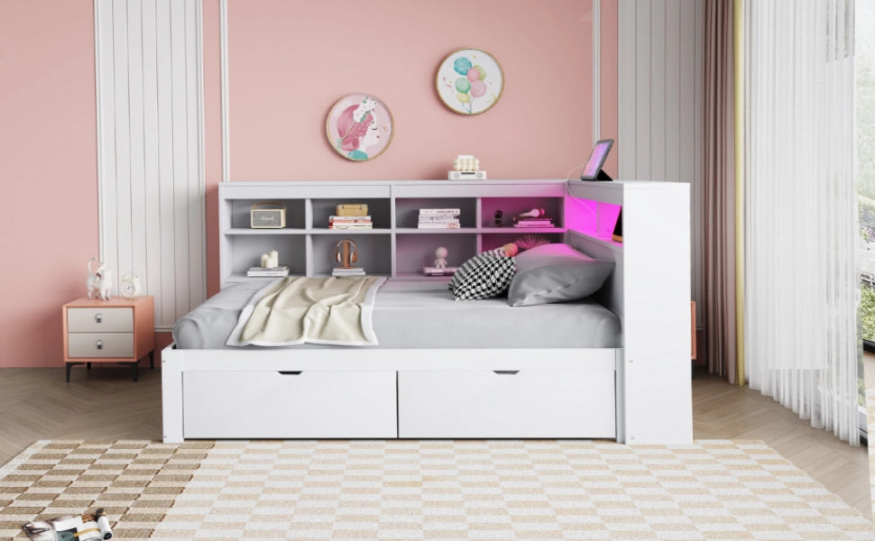 Letto divano con funzione letto e ripiani in legno bianco 90x200 cm