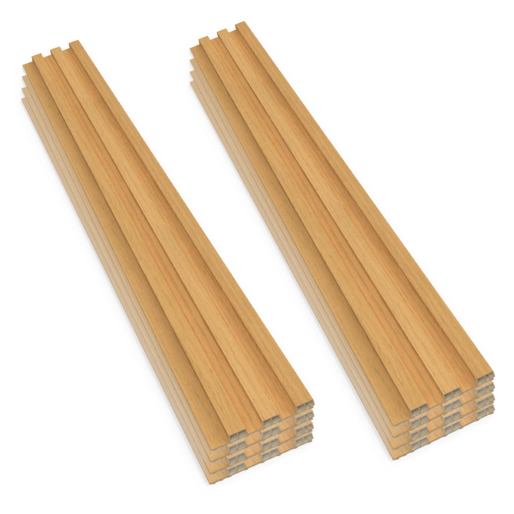 Bach - Set 8 Pannelli Fonoassorbenti Decorativi 150x18 cm per Interno ed Esterno in WPC Oak
