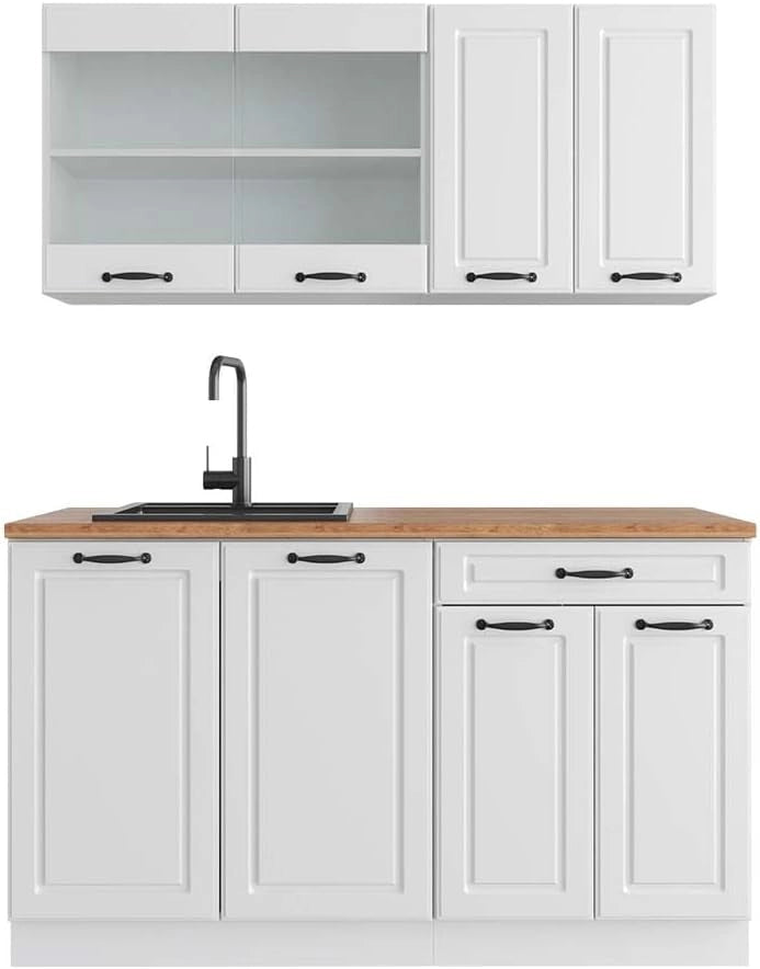 Cucina componibile R-Line, Bianco casa di campagna, 140 cm, PL Rovere, adatto a spazi piccoli, espandibile in modo modulare