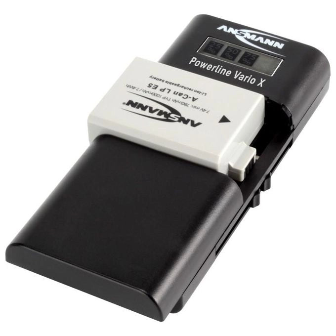 Ansmann 1001-0085 Powerline Vario X Caricatore Universale per Batterie Li-Ion Li-Po e NiMH 3 Canali di Carica Display LCD Alimentazione 5 V via USB colore Nero