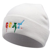 Cappelli invernali caldi lavorati a maglia con ricamo di capra, colore bianco.