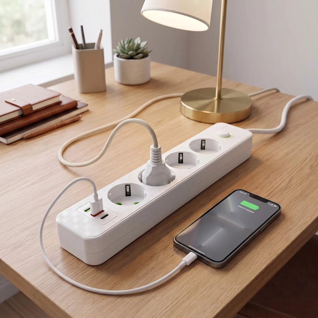 Multipresa Con Prolunga, 4 Prese + 2 Porte Usb-a + Usb-c Jnh021-4a White