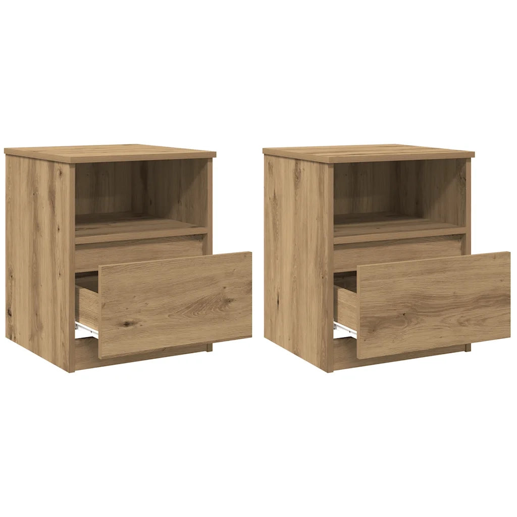 Set di 2 Comodini | Armadio da Notte | Mobiletto da notte Rovere Artigianale 40x40x50 cm Legno Multistrato