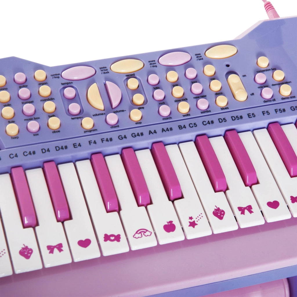 EasyComfort Pianola per Bambini a 37 tasti con Sgabello e Microfono, 12 Strumenti e 22 Musiche, Registrazione, MP3 e Karaoke, Rosa