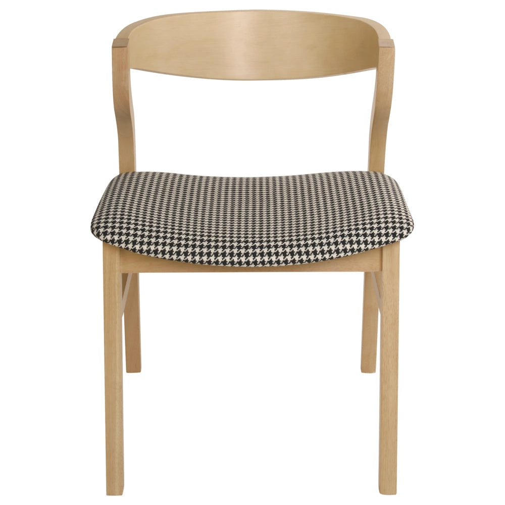 Set di 2 sedie da pranzo in legno chiaro compensato bianco e nero tessuto poliestere pied de poule gambe in legno di gomma stile retrò tradizionale