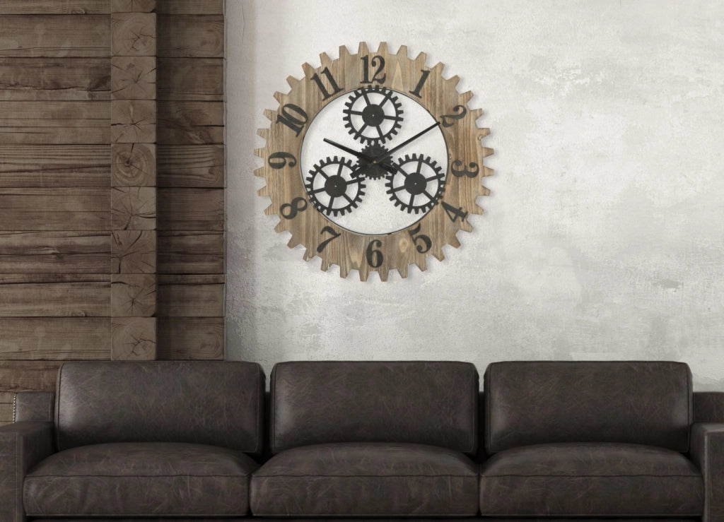 Orologio da Muro Ingranaggio Plus Ø60x4 cm in Ferro e MDF Nero