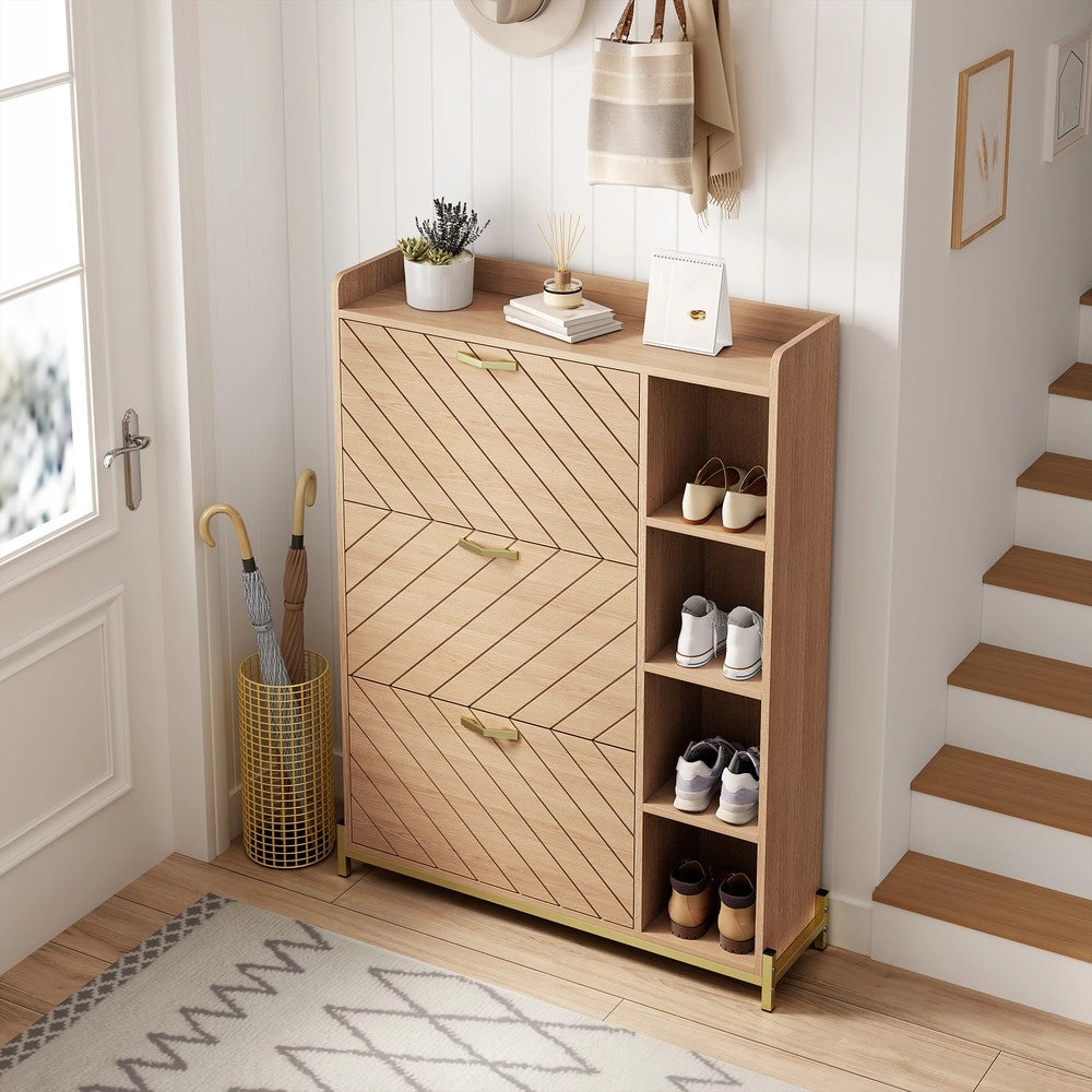 Scarpiera Nordica con Ante a Ribalta ¨C MINIMAL ¨C Rovere, 3 Ante, Slim, Ripiani Laterali