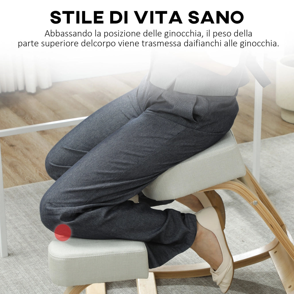 Sedia con inginocchiatoio in legno di betulla e cuscino ¨C Zephmum ¨C Crema 51x69x58 cm