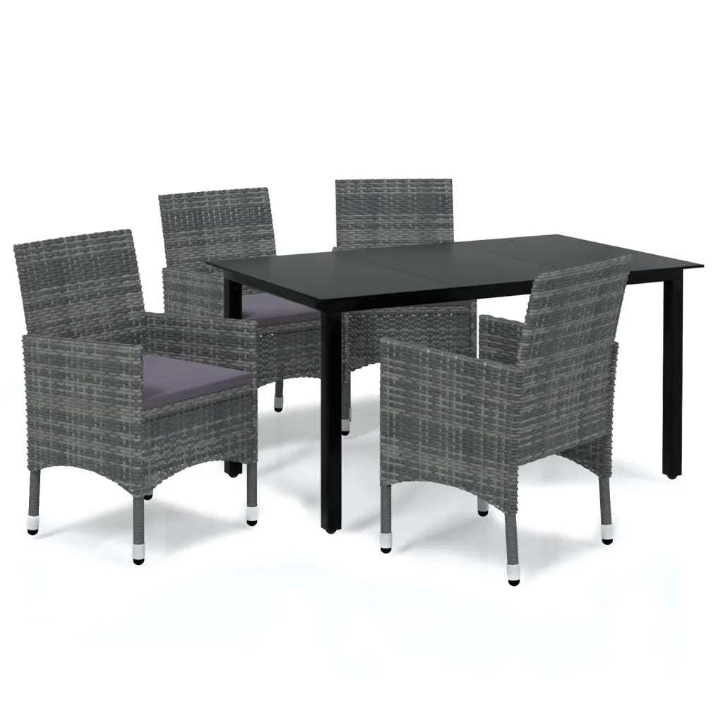 Set da Pranzo per Giardino 5 pz con Cuscini Polyrattan Grigio 3094981