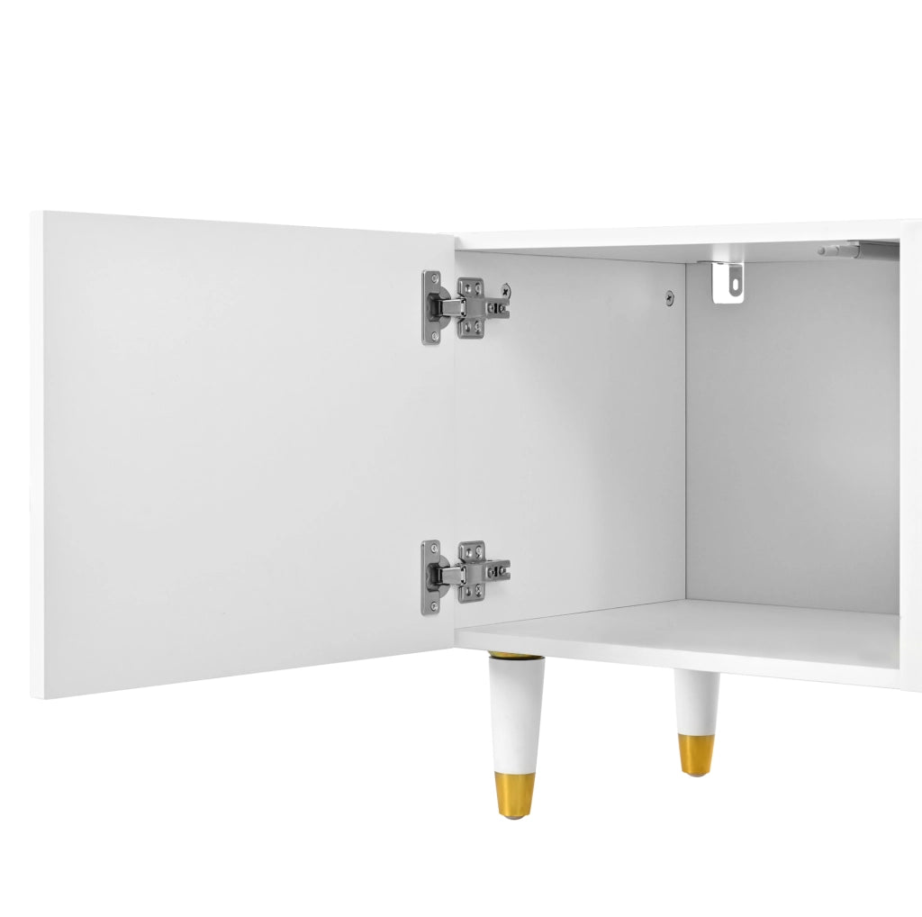 Mobile TV 180x40x50 cm con ante a rilievo ad arco asimmetrico in MDF e truciolare bianco
