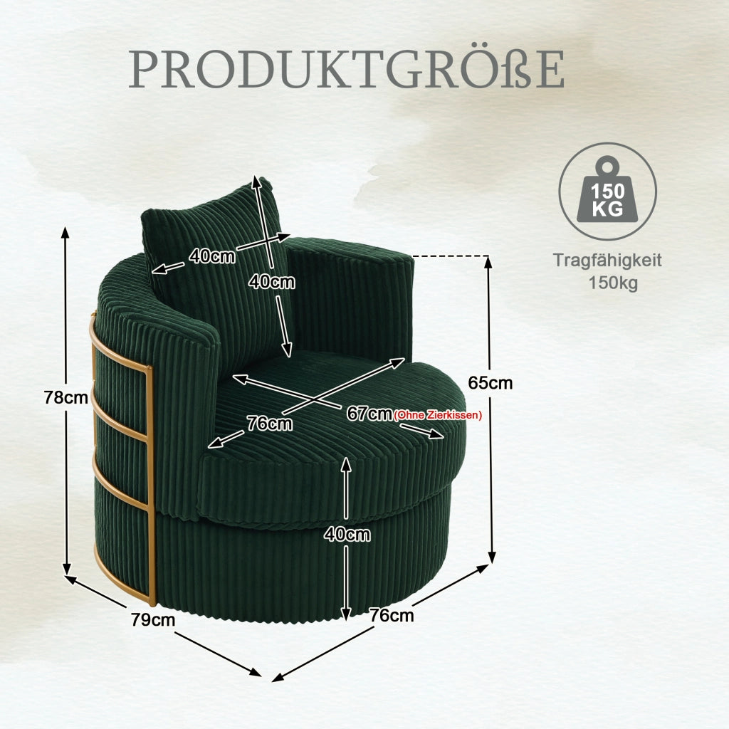 POLTRONA Girevole 360° in Corda 76x79x78 cm Verde Smeraldo