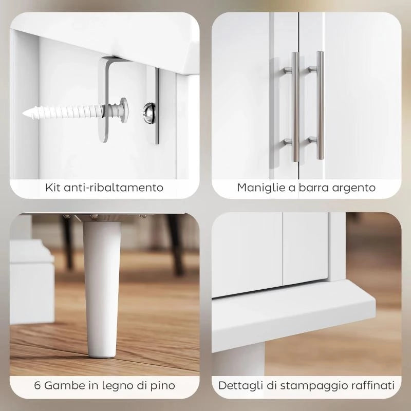 CREDENZA BUFFET ELEGANTE CON 2 CASSETTI E 3 ARMADIETTI CON RIPIANI REGOLABILI, IN LEGNO, 120X38X86 CM, BIANCO