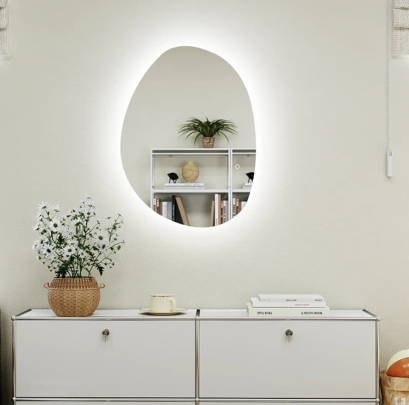 Specchio da bagno LED regolabile in vetro temperato 80x60x5 cm, argento