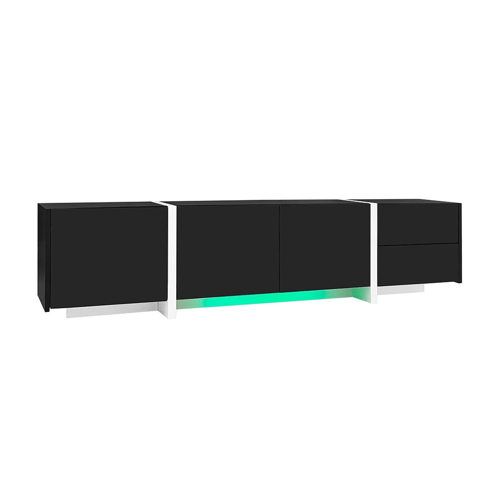 Mobile TV LED - Xylo - Nero lucido/piedi bianchi con striscia luminosa