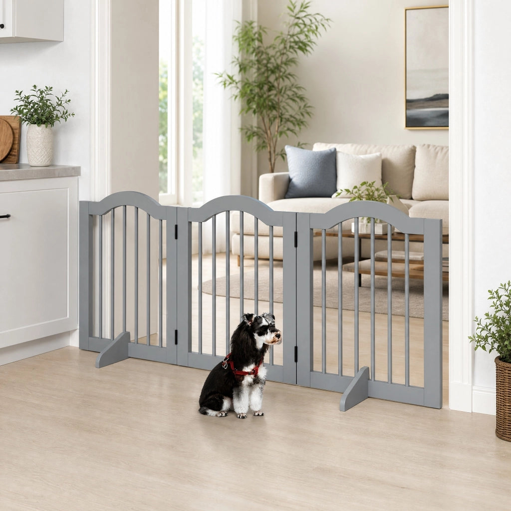Cancelletto per cani 154;5x61 cm pieghevole con piedini di supporto in legno grigio chiaro