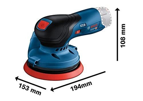 Bosch 0 601 372 100 GEX 12V-125 Professional Levigatrice rotoorbitale a batteria 12 V 10000 giri-min Velcro colore Nero Blu Rosso