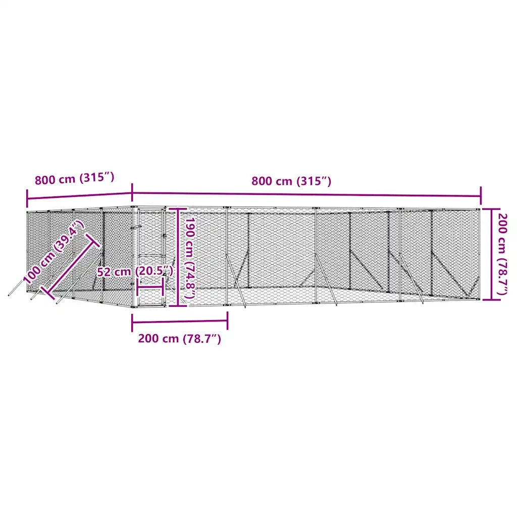 Cuccia per Cani da Esterno Argento 8x8x2 m in Acciaio Zincato 3190464