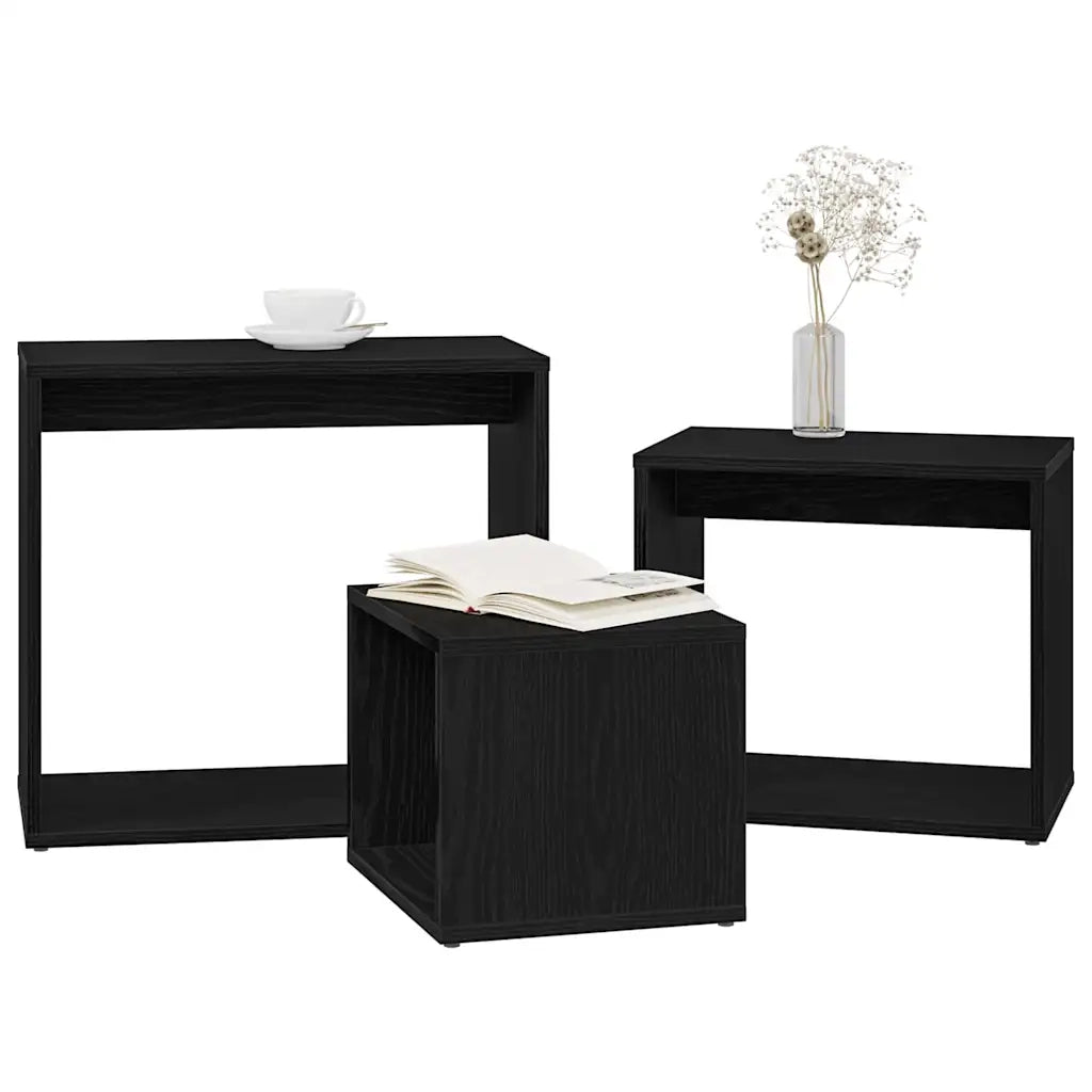 Tavolo Nesting 3 pcs Rovere Nero Legno multistrato 862675