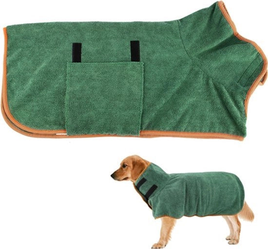 Badia per Cani - Microfibra - Lunghezza 60 Cm - Taglia L - Badia Assorbente per Animali da Compagnia - Chiusura con Cerniera - Altezza Collo fino a 66cm - Circonferenza Torace fino a 100 Cm - Peso di Riferimento 25-35kg - Verde - 1 Pezzo