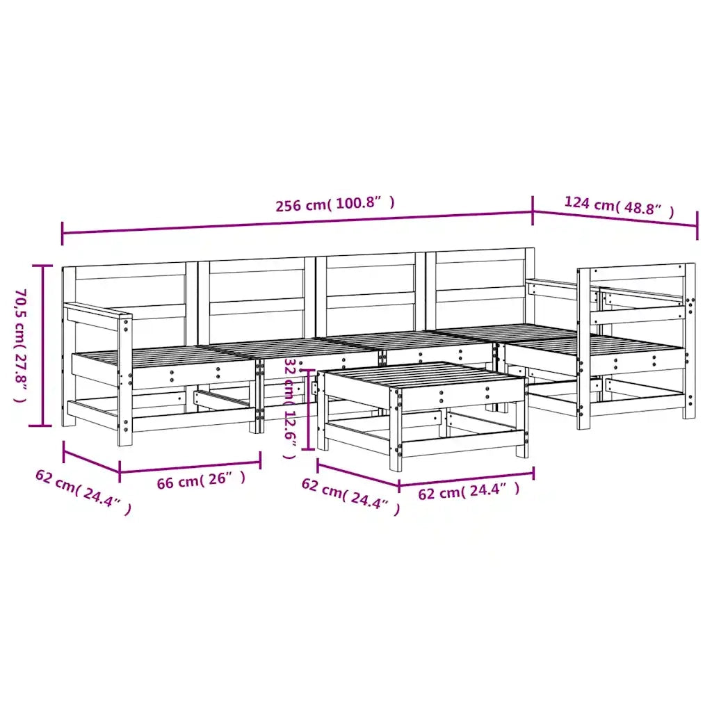 Set Salotto da Giardino 6 pz Grigio in Legno Massello di Pino 3186468
