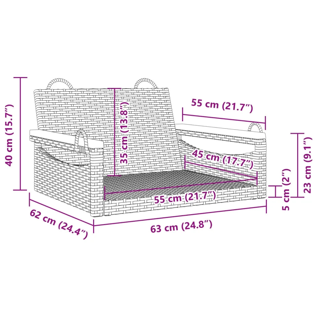 Panchina a Dondolo Grigia 63x62x40 cm in Polyrattan 368162