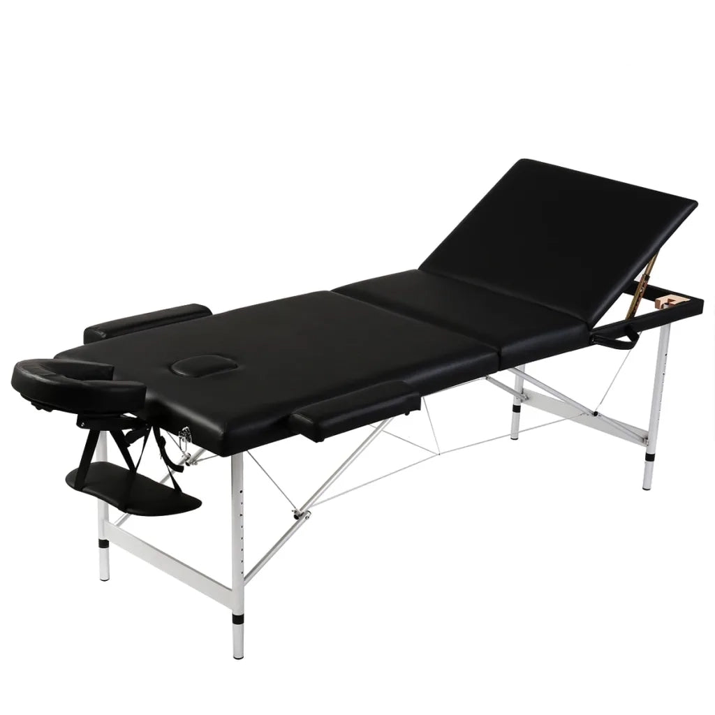 Lettino Pieghevole da Massaggio Nero 3 Zone con Telaio Alluminio cod mxl 10304